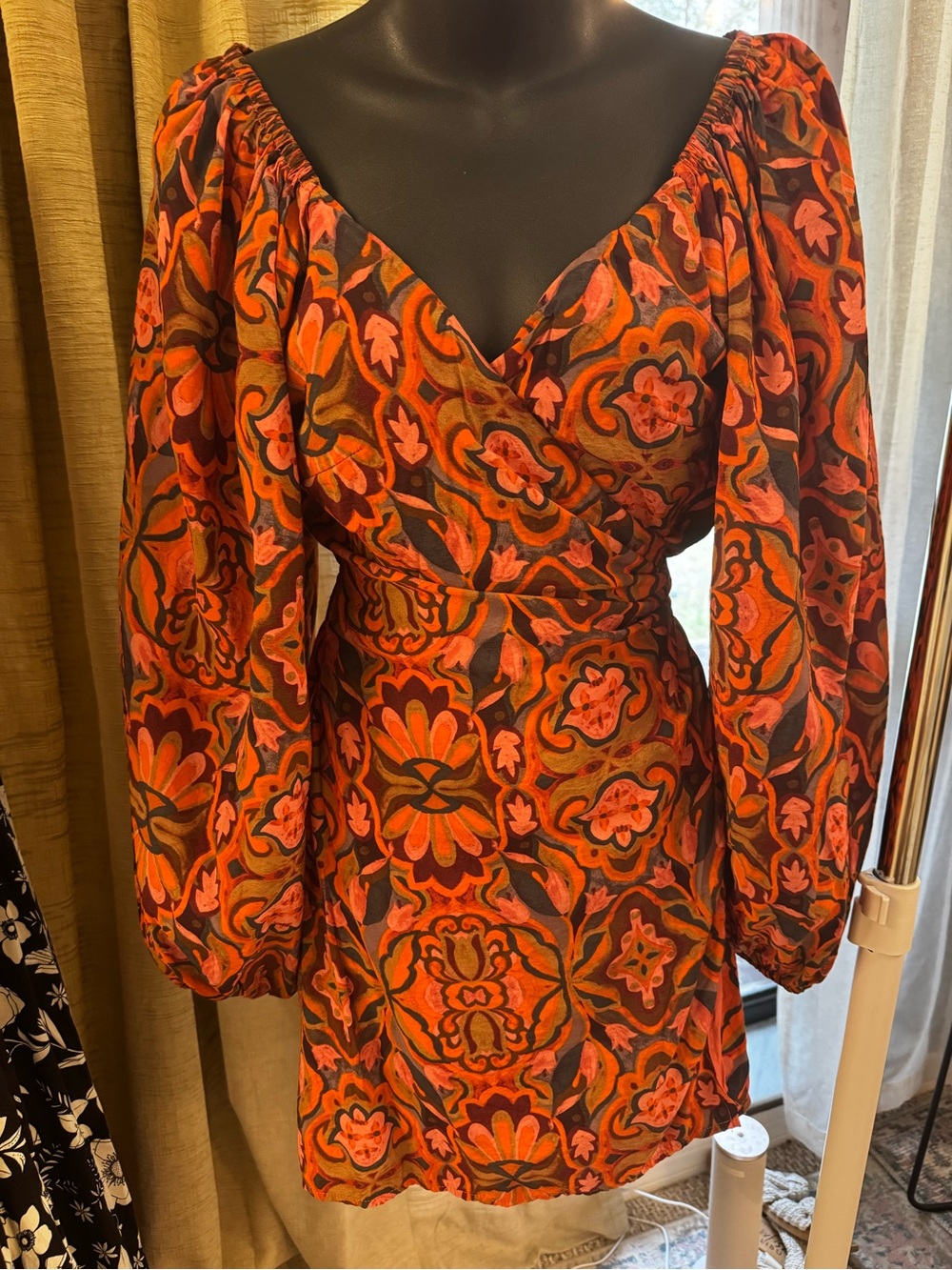 Dress Forum Orange Floral Wrap-Style Mini Dress